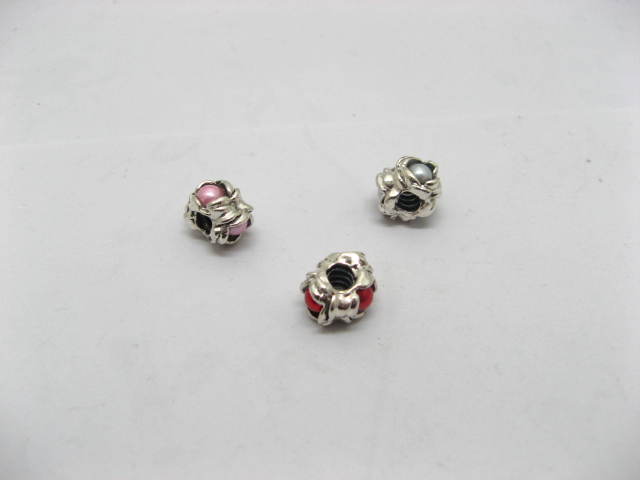50 Alloy Floral Pearl Thread European Beads ac-sp593 - Click Image to Close