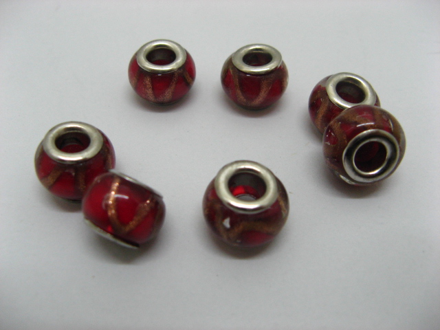 100 Red Murano Flower Round Glass European Beads be-g439 - Click Image to Close