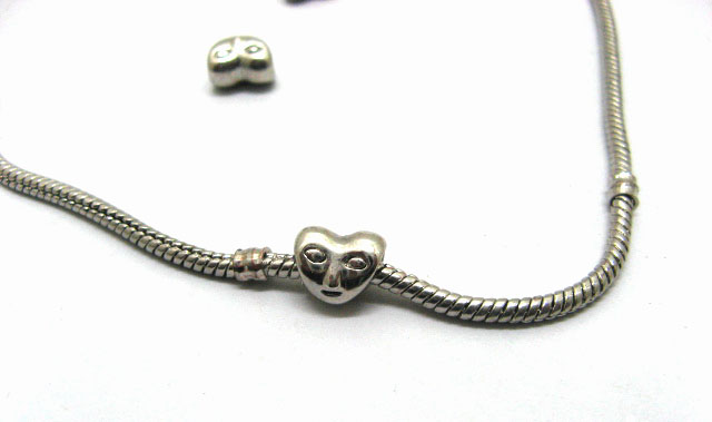 50 Metal Love Heart Thread European Beads ac-sp558 - Click Image to Close