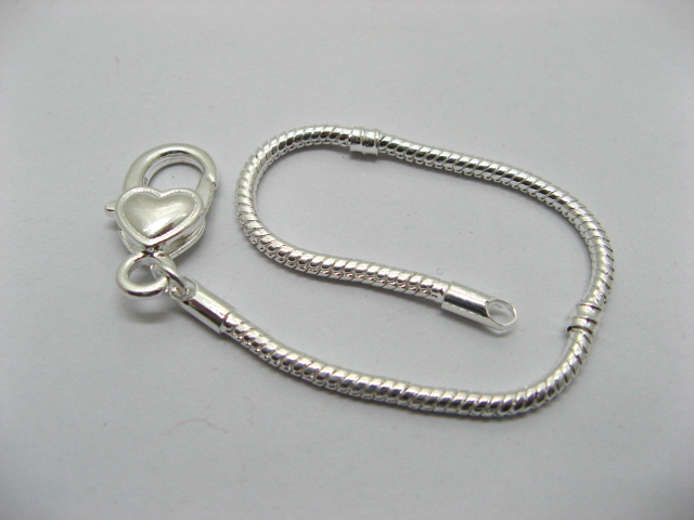 1X Sliver Heart Clasp European Bracelet 19cm ac-str217 - Click Image to Close
