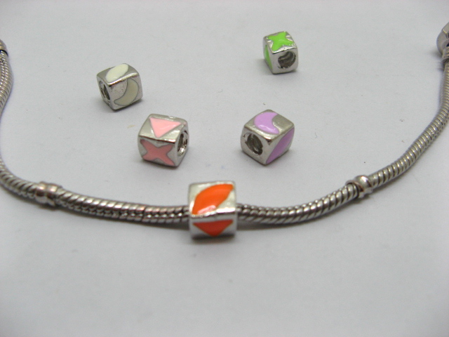 20 Metal Cube Enamel Thread European Beads - Click Image to Close