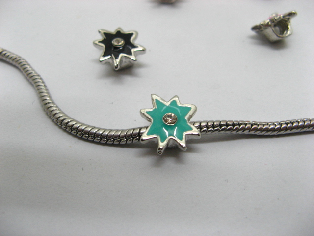 20 Metal Enamel Star Thread European Beads - Click Image to Close