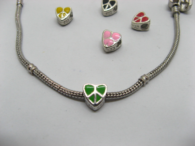 20 Metal Enamel Heart Thread European Beads - Click Image to Close