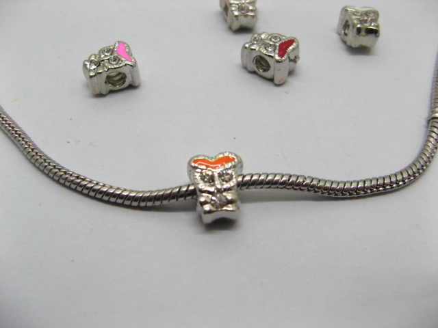 20 Metal Enamel Fancy Heart Thread European Beads - Click Image to Close