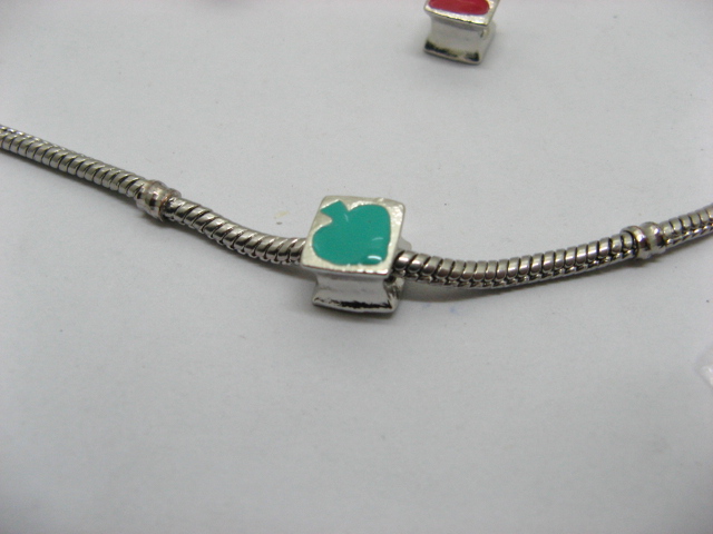 20 Metal Cube Enamel Leaf Thread European Beads - Click Image to Close