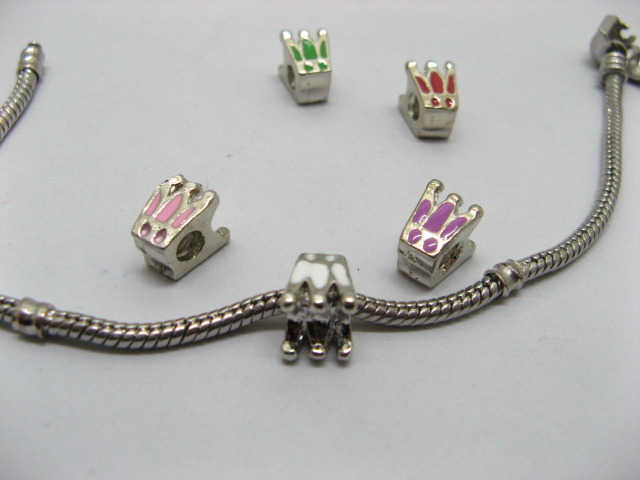 20 Metal Crown Enamel Thread European Beads - Click Image to Close