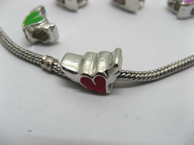 20 Metal Enamel Love Heart Thread European Beads - Click Image to Close