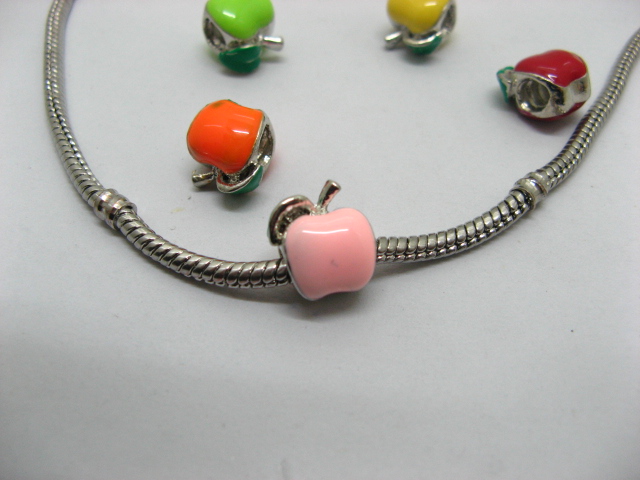 20 Metal Enamel Apple Thread European Beads - Click Image to Close