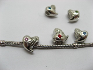 20 Alloy Heart Thread European Beads with Rhinestone pa-m45 - Click Image to Close