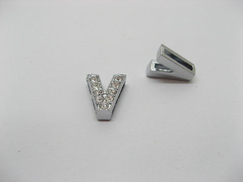 10 Fashion Rhinestone Letter "V" Beads Collar Charms - Click Image to Close