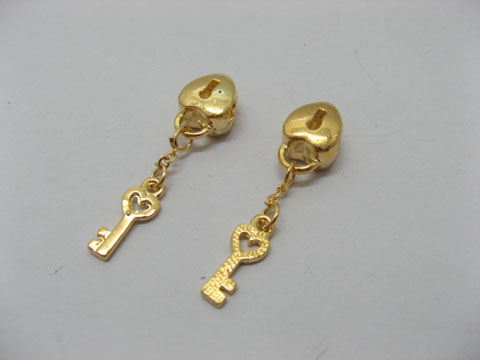 10 Golden Lock with Key Thread European Beads ac-sp531 - Click Image to Close