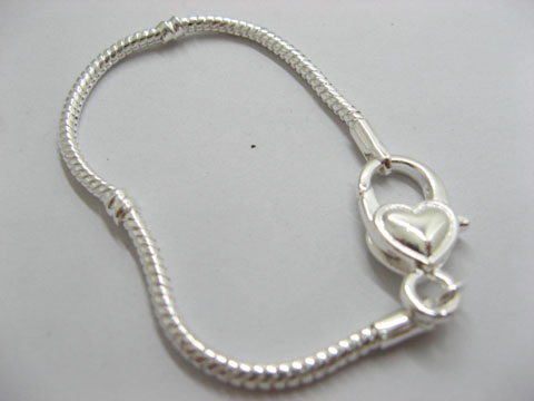 1X Sliver Heart Clasp European Bracelet 22cm ac-str245 - Click Image to Close
