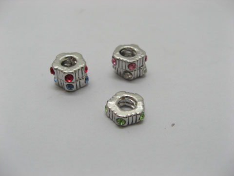 20 Metal European Thread Beads with Rhinestone - Click Image to Close