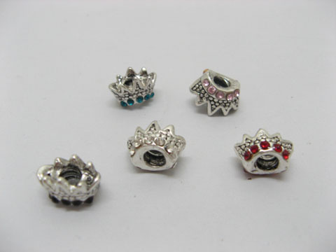 20 Crown European Thread Beads with Rhinestone - Click Image to Close