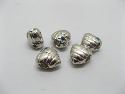 20 Alloy Heart European Thread Beads with Rhinestone pa-m96 - Click Image to Close