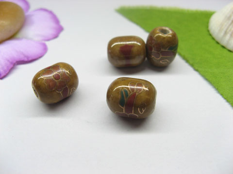 100 Coffee Drum Lampwork Porcelain Beads 12x10mm be-g522 - Click Image to Close