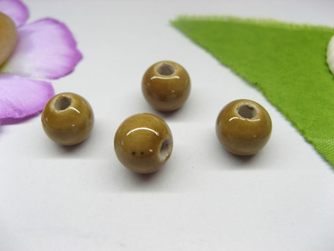 100 Coffee Round Porcelain Beads 10mm be-g528 - Click Image to Close