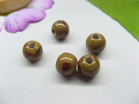 100 Coffee Round Lampwork Porcelain Beads 10mm be-g516 - Click Image to Close