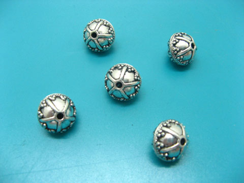 100 Silver Carved Ball Spacer Beads Finding - Click Image to Close