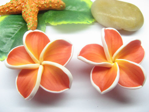 20 Red Fimo Beads Frangipani Jewellery Finding 3cm cf-f7 - Click Image to Close
