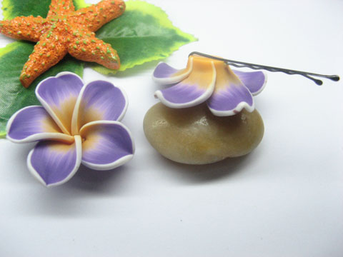 20 Purple Fimo Beads Frangipani Jewellery Finding 3cm - Click Image to Close