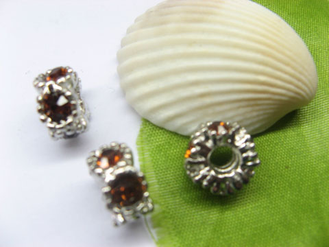 10 Metal European Thread Beads with Coffee Rhinestone - Click Image to Close