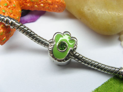 10 Green Enamel Hand European Thread Beads with Rhinestone - Click Image to Close