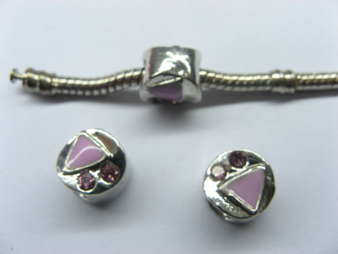 10 Purple Enamel Metal European Thread Beads with Rhinestone - Click Image to Close