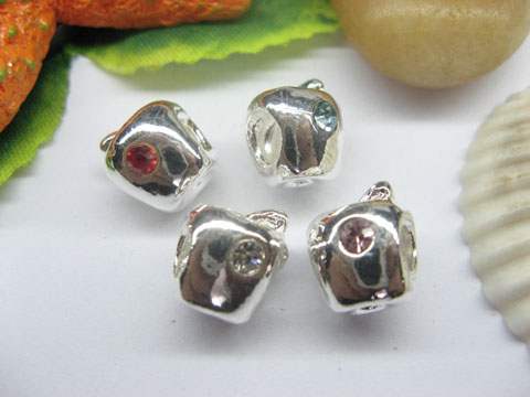 20 Silver Apple European Thread Beads with Rhinestone pa-m210 - Click Image to Close