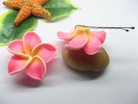 20 Pink Fimo Beads Frangipani Jewellery Finding 3cm cf-f11 - Click Image to Close