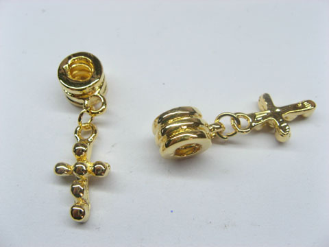 10 Golden Bail Thread European Beads with Latin Cross Dangle - Click Image to Close