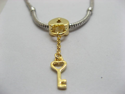 50 x 18K Gold European Lock Beads With Key Dangle - Click Image to Close