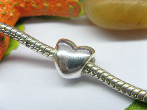 50 Silver Plated Heart Thread European Beads ac-sp529 - Click Image to Close