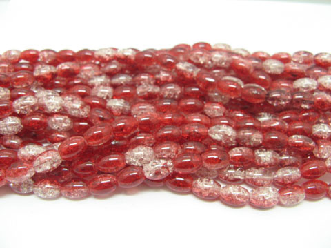 10 Strands Red & white Oval Crackle Glass beads - Click Image to Close