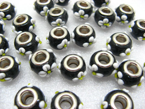 100 Black Murano Glass European Beads be-g265 - Click Image to Close