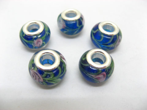 100 Blue Murano Round Glass European Beads be-g388 - Click Image to Close