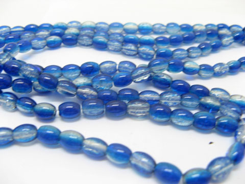 10 Strands White & Blue Oval Glass Crackle Beads 6X8mm be-g540 - Click Image to Close