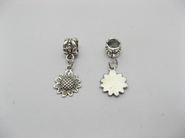 50 Metal European Beads with Sunflower Dangle Charm pa-b3 - Click Image to Close