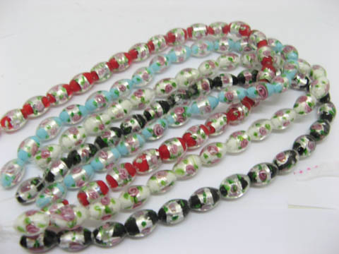 100pcs Mixed Color Silver Foil & Flower Glass Beads - Click Image to Close