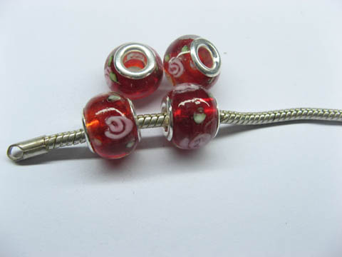 100 Red Round Glass European Beads pa-g37 - Click Image to Close
