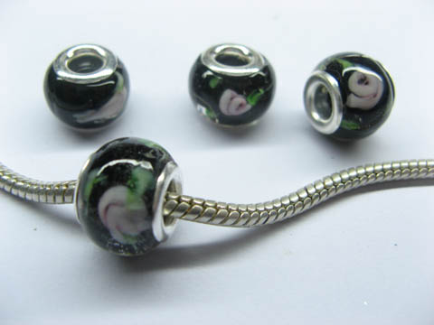 100 Black Round Glass European Beads pa-g42 - Click Image to Close
