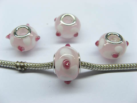 100 Light Pink Round Glass European Beads pa-g43 - Click Image to Close