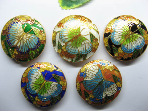 5 Bulk Huge Round Butterfly Cloisonne Beads 40mm cl-b22 - Click Image to Close
