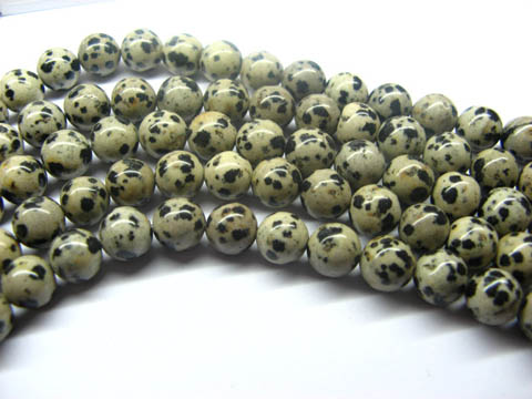 5Strands X 48Pcs Dalmatian Jasper Round Gemstone Beads 8mm - Click Image to Close