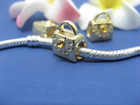 20 Handbag Thread European Beads 18K Gold Plated - Click Image to Close