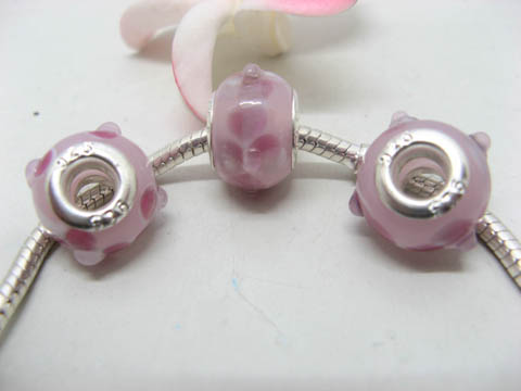100 Pink Lampwork Glass European Beads - Click Image to Close