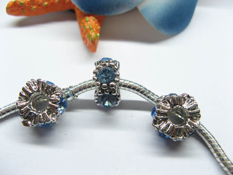 20 Thread European Beads with SkyBlue Rhinestone - Click Image to Close