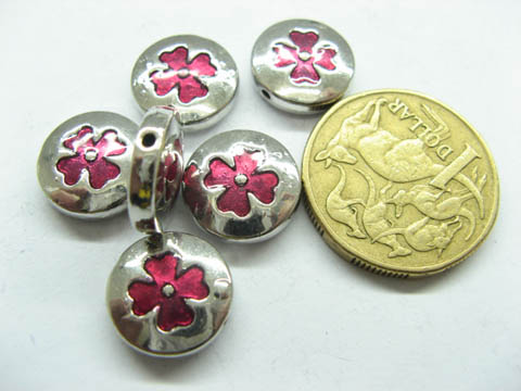 50 New Flat Round Red Enamel Bali Style Spacer Beads - Click Image to Close