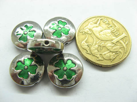 50 New Flat Round Green Enamel Bali Style Spacer Beads - Click Image to Close