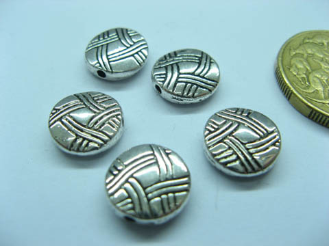 100 Tibetan Silver Flat Round Bali Style Spacer Beads ac-ba-sp4 - Click Image to Close